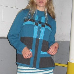 Vintage 80s Blue Patterned Sweater